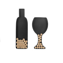 Decorative Black Metal Wall-Mounted Wine Bottle & Glass Design Cork Holders Wall Art